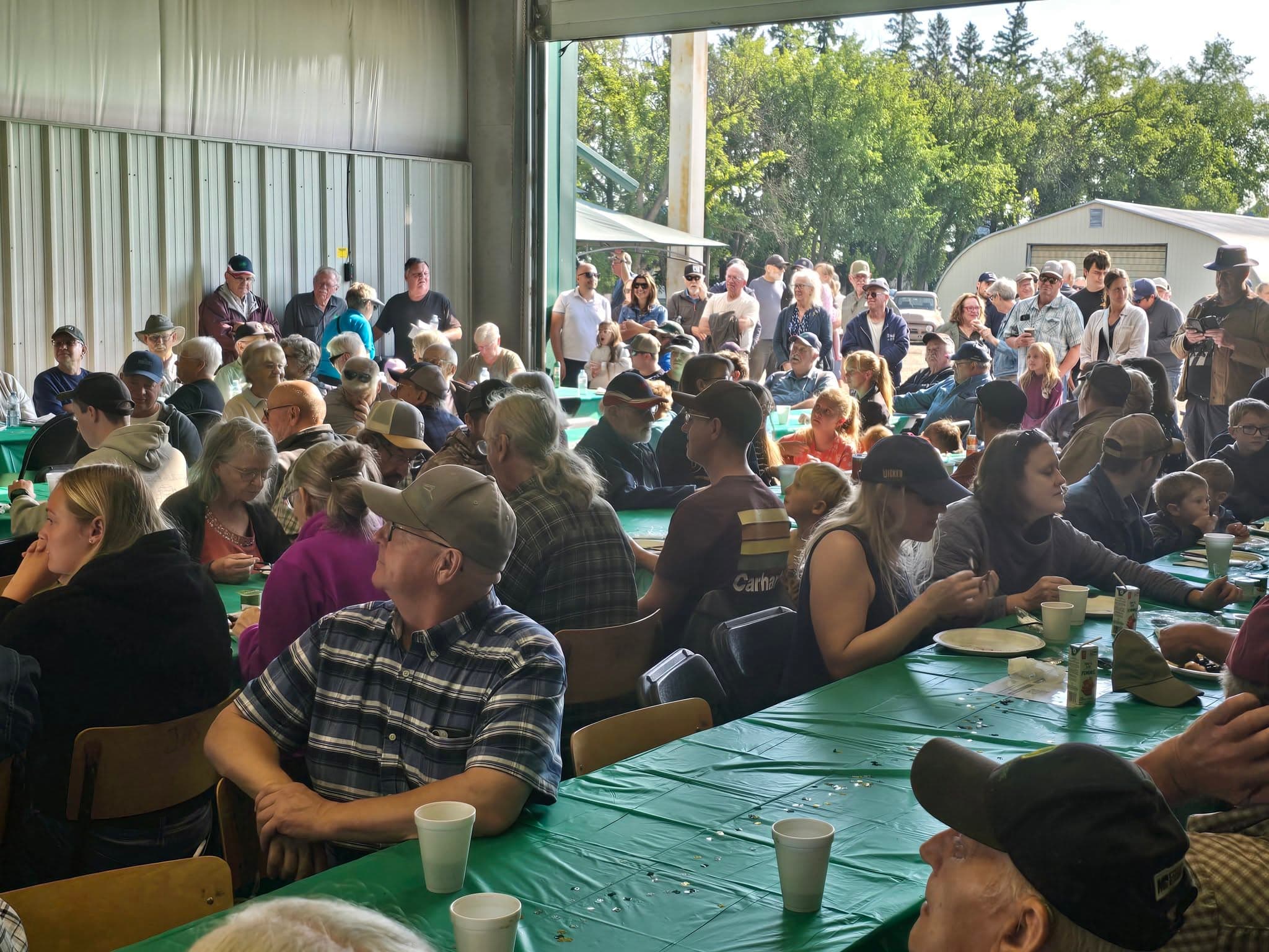 The shop filled with neighbours at long tables for the pancake breakfast